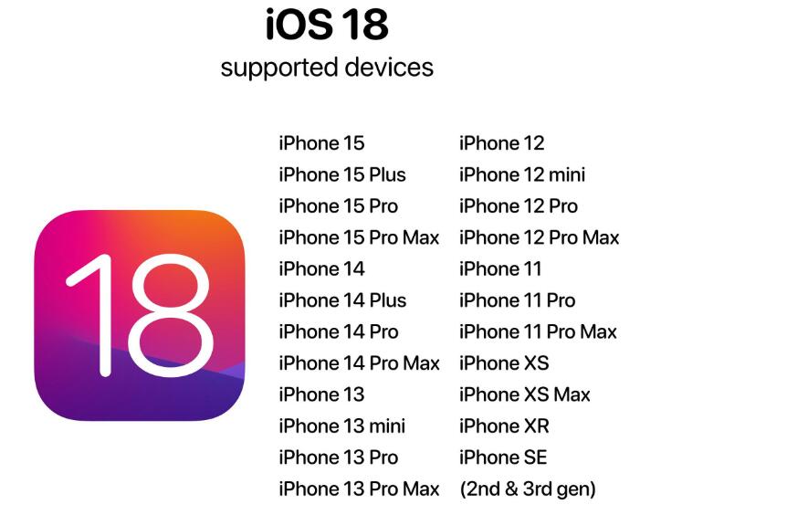 ios18支持的机型公开(包括ipad）